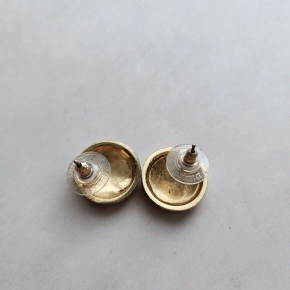 Dillards Vintage Gold Round Button Blue Inlay Post Back Earrings 925 Stamped - Picture 4 of 9